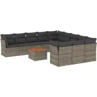 vidaXL 12-tlg. Garten-Sofagarnitur mit Kissen Grau Poly Rattan