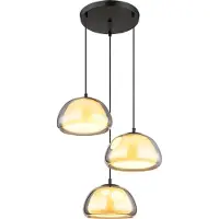 Globo Lighting Hängeleuchte Metall schwarz matt, Glas rauchfarben, opal, Kabel Textil schwarz, Höhe kürzbar, ø: 500mm, H: 1200mm, exkl. 3x E14 40W 230V