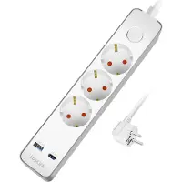 Logilink Steckdosenleiste mit 3 Steckdosen + USB-A/USB-C PD 20W, 1,4m, Weiß
