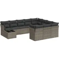 vidaXL 11-tlg. Garten-Sofagarnitur mit Kissen Grau Poly Rattan