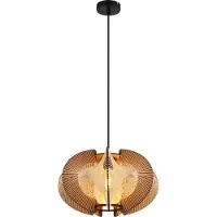 Nowa Hängeleuchte Metall schwarz matt, MDF Holzoptik dunkel, Hanf naturfarben, Kabel Textil schwarz, ø: 440mm, H: 1500mm, exkl. 1x E27 25W 230V