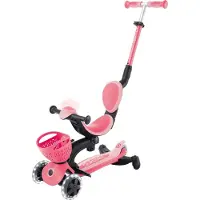 Globber GO-UP BABY 360 LIGHTS – 3 in 1 Aufsitzrad, Laufrad, Scooter, verstellbar, LED-Rollen, LED-Modul, coral pink