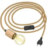 Ledscom.de Hanfkabel KIVO, beige, 3m, Echtholz E27 Fassung, Stecker, Schalter, inkl. LED Lampe, 471lm, extra warmweiß