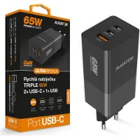 Aligator nabíječka PD65W, 2USB-C, 1xUSB-A, černá