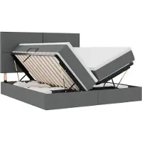 Syfax Speicherbett mit Matratze, Gaslift, verstellbares Kopfteil, USB-LED-Streifenlicht, Holzwerkstoff, 180x200 cm, mittelharte Matratze, Dunkelgrau
