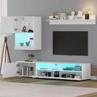 STILVORA Wohnwand-set Wohnzimmermöbel-Set mit TV-Board, Standregal und Wandregal,stehend&hängend Schrank(3-St),mit gedämpfte Scharniere,Weiß