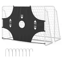 Costway Fußballtor mit Abnehmbarer Torwand, 215 x 152 cm Fußballtore mit 5 Schusslöchern & Metallrahmen, Fussball Tor Garten wetterest, Football Goal