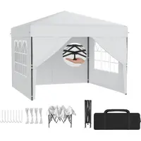 LZQ Pop-Up Pavillon 3x3 m Faltpavillon für Garten & Terrasse, Wasserdicht, UV-Schutz, Ein-Knopf-Schnellaufbau, 3-fach höhenverstellbar, Weiß (mit Seitenwände)