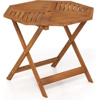 Costway Gartentisch Wetterfest Holz, φ90cm Holztisch mit Schirmloch, achteckiger Balkontisch, Esstisch für Garten, Balkon, Terrasse