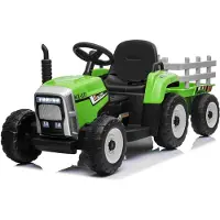 Beneo Kinder Elektroauto Traktor WORKERS mit Anhänger, Grün, Hinterradantrieb, Lithium-Akku, Rädern, breitem Sitz, 2,4-GHz-Fernbedienung, MP3-Player und SD-Eingang, LED-Leuchten