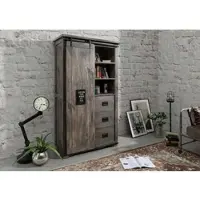 MASSIVMOEBEL24.DE Schrank Mango 100x45x175 grau lackiert RAILWAY #214