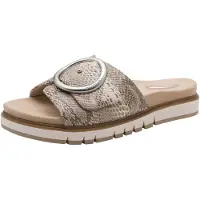Tamaris Damen Wide Fit Pantoletten flach mit Klettverschluss und Schnalle, beige