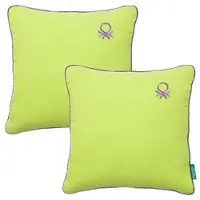 Benetton - Set mit 2 grünen Kissen, 45 x 45 cm, 70 % Baumwolle, 30 % Polyester, 300 g