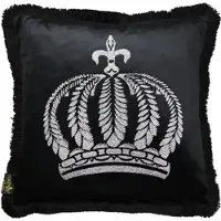 Harald Glööckler Casa Padrino Luxus Deko Kissen Pompöös Schwarz / Silber mit Krone und Strass Steinen 50 x 50 cm