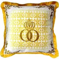 Harald Glööckler Luxus Deko Kissen Pompöös by Casa Padrino Barock Muster Creme / Gold mit Glitzersteinen - Glööckler Kissen