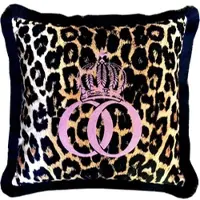 Harald Glööckler Luxus Deko Kissen Pompöös by Casa Padrino Leopard / Pink mit Strass Steinen Leo - Feinster Samtstoff - Glööckler Kissen