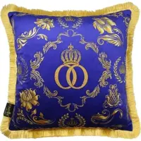 Harald Glööckler Luxus Kissen Pompöös by Casa Padrino Blau / Gold Krone Deluxe mit Strass Steinen - Glööckler Barock Kissen