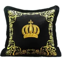 Harald Glööckler Luxus Deko Kissen Pompöös by Casa Padrino Krone Schwarz / Gold - Feinster Samtstoff - Glööckler Kissen mit Strass Steinen