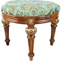 Harald Glööckler Pompöös by Casa Padrino Luxus Barock Sitzhocker Rund Türkis Muster / Braun Gold - Pompööser Barock Hocker designed by