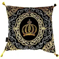Harald Glööckler Luxus Barock Deko Kissen Pompöös by Casa Padrino Krone Schwarz / Gold aufwendig verziert mit Pailletten und Glitzersteinen
