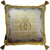 Harald Glööckler Casa Padrino Luxus Barock Kissen Pompöös by Creme / Gold, 50 x 50 cm, mit Krone, Strass und Troddeln