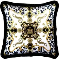 Harald Glööckler Luxus Deko Kissen Pompöös by Casa Padrino Wappen mit Strass Steinen Schwarz / Weiß / Gold - Feinster Samtstoff - Glööckler Kissen