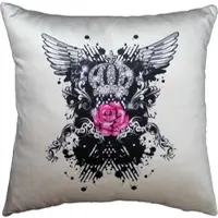 Harald Glööckler Luxus Deko Kissen Rosa Rose Pompöös by Casa Padrino Creme / Schwarz Mod2 Krone mit Strass Steinen - Glööckler Kissen