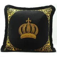 Harald Glööckler Luxus Deko Kissen Pompöös by Casa Padrino Krone mit Strass Steinen Schwarz / Gold - Feinster Samtstoff - Glööckler Kissen