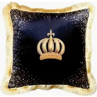 Harald Glööckler Luxus Kissen Pompöös by Casa Padrino Krone Schwarz / Gold - Feinster Samtstoff - Glööckler Deko Kissen mit Strass Steinen