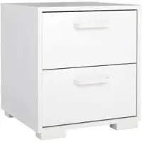 Wellhome - Nachttisch aus Holz mit 2 Schubladen in der Farbe Hochglanz-Weiß 41 x 40 x 45 cm - Eria Gloss White