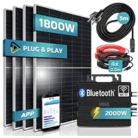 SUNNIVA 1800W Balkonkraftwerk 2000W komplett Steckdose - Astro Energy 2000W Wechselrichter - PV Solaranlage Komplettset - 4x 450W (1800W) Solarmodule - inkl. 5m Kabel - Bluetooth, WIFI