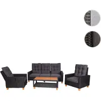Mendler Gartengarnitur HWC-G28, Sitzgruppe Lounge-Set, Akazie Holz halbrundes Rattan verstellbar MVG anthrazit, Kissen grau