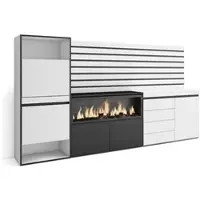 Skraut Home Schuhschrank, Raumsparschrank, 274x35x145 cm, Schlafzimmer, XXL-Elektrokamin, Schubladenkommode, Dekopaneele, Modern Style, Weiß _482_64