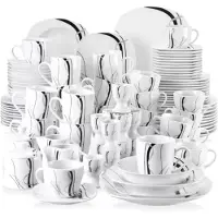 Happyment Silken Serviesset – Tafelservice – 12 Personen – 100-teilig – Keramisch – Essteller und kleine Teller – Elegante Tischpräsentation