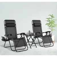 Happyment Klappbare Strandstühle – 2er Set – Gartenstühle mit Tisch – Liegestuhl – 0° bis 160° verstellbar – Schwarz