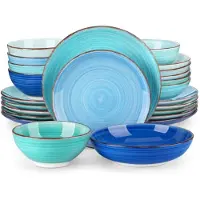 Happyment Royal Castella Tafelservice – 24-teilig – 8 Personen – Blau – Essteller – Tiefe Teller – Frühstücksteller – Küchenservice – Elegantes Design