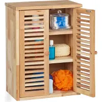 Relaxdays Hängeschrank, Walnuss, HxBxT: 46,5 x 35 x 21 cm, Lamellentüren, 3 Fächer, Wandschrank Badezimmer, Küche, natur