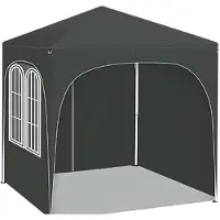 Happyment Faltbares Gartenpavillon 2x2 m – Mit Seitenwänden – Höhenverstellbar – Pop-Up Pavillon – Wasserfest & UV-Schutz – Grau – Für Garten & Outdoor