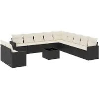 vidaXL 12-tlg. Garten-Sofagarnitur mit Kissen Schwarz Poly Rattan
