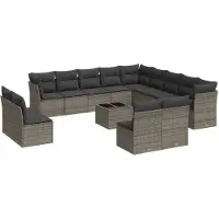 vidaXL 14-tlg. Garten-Sofagarnitur mit Kissen Grau Poly Rattan