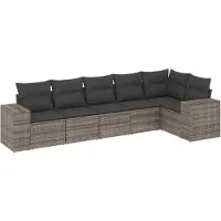 vidaXL 6-tlg. Garten-Sofagarnitur mit Kissen Grau Poly Rattan