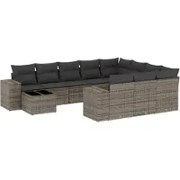 vidaXL 11-tlg. Garten-Sofagarnitur mit Kissen Grau Poly Rattan