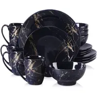 Happyment Regalio Serviesset Zafiro – 16-teilig – 4 Personen – Dunkelblau/Gold – Essteller – Tafelservice – Tiefe Teller – Frühstücksteller – Servies – Küchenservies