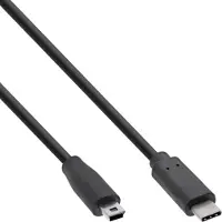 InLine USB 2.0 Kabel, USB-C Stecker an Mini-B Stecker, schwarz, 5m, 5 m, USB C, Mini-USB B, USB 2.0, Stecker/Stecker, Schwarz