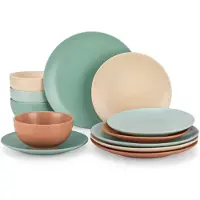 Happyment Lucenzo Serviesset – 12-teilig – 4 Personen – Classy Color – Tafelservice – Essteller, Tiefe Teller und Frühstücksteller – Keramik-Set