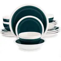 Happyment Lorentino Serviesset – 16-teilig – 4 Personen – Donkergrün – Tafelservice – Essteller, Tiefe Teller und Frühstücksteller – Keramik-Set