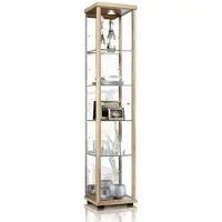 K-Möbel Glasvitrine Stehend 176x37x33 cm mit Spiegel LED & 4 Höhenverstellbaren Glasböden Buche