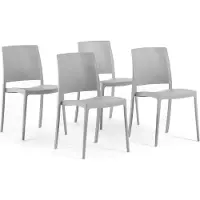Idea New Garden Srl 4er-Set stapelbare Stühle aus Polypropylen mit Glasfasern für Garten oder Innenbereich, wasserabweisend und widerstandsfähig - MARIA - Hellgrau