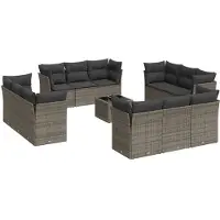 vidaXL 13-tlg. Garten-Sofagarnitur mit Kissen Grau Poly Rattan
