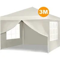 Happyment Partyzelt mit Seitenteilen – Beige – 3x3 m – Faltpavillon – Wasser- und UV-beständig – Höhenverstellbar
